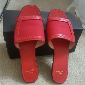 Canvas with leather framed slide sandal